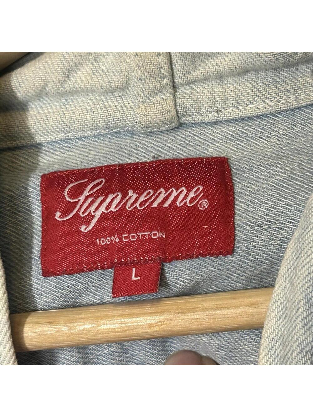 Supreme Hooded Denim Jacket Size L Eat The Rich - Picture 4 of 4